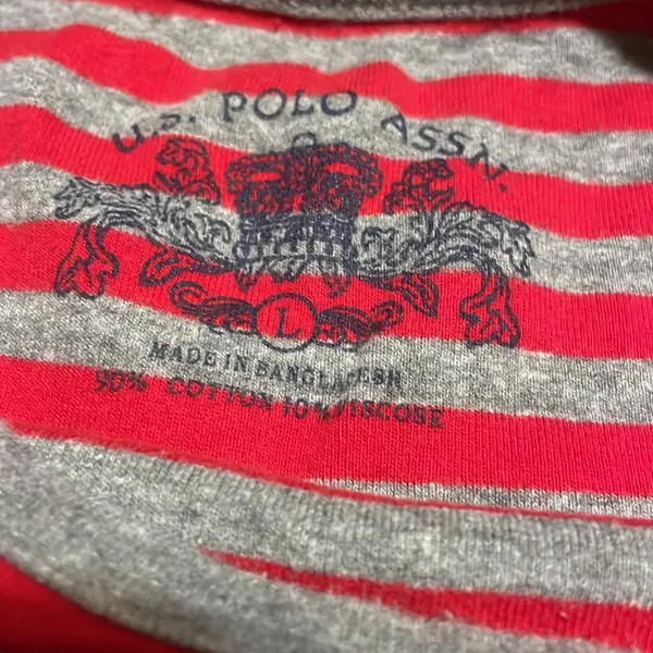 U S Polo Association red & grey striped long sleeve top size L - Image 4