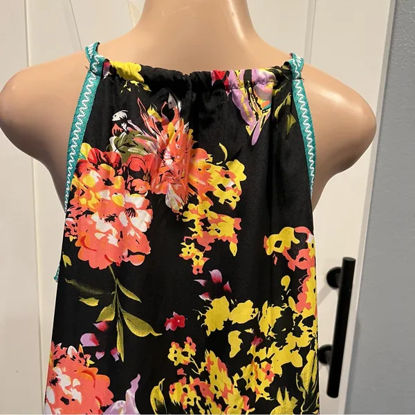 Floral sheer swim coverup Maxi Dress w/embroidery Trim size L high side slits - Image 11
