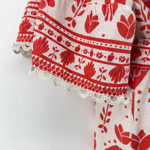 FARM Rio Jungle Flow Linen Toucan Pineapple Mini Dress M Red Boho Resort Wear - Image 5