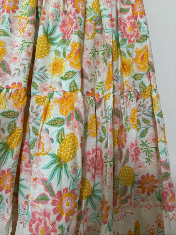 Rachel Zoe White Maxi Skirt with Yellow Pineapple and Pink Floral Print - Image 2