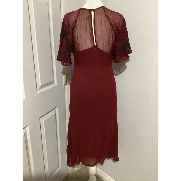 Anthropologie Maeve Francoise Red Floral Embroidered Midi Dress V-Neck 2 - Image 8