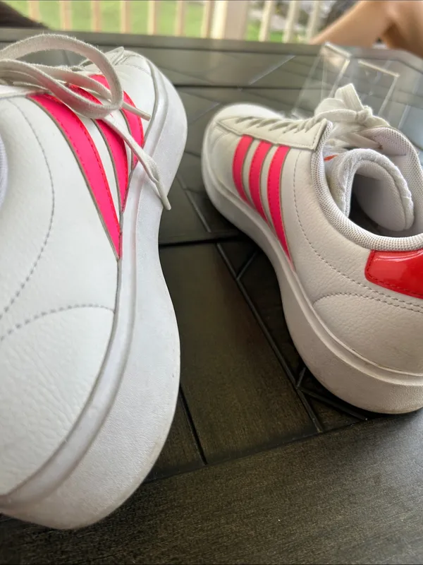 adidas Grand court classic white leather striped lace up sneakers ladies 9.5 M - Image 5