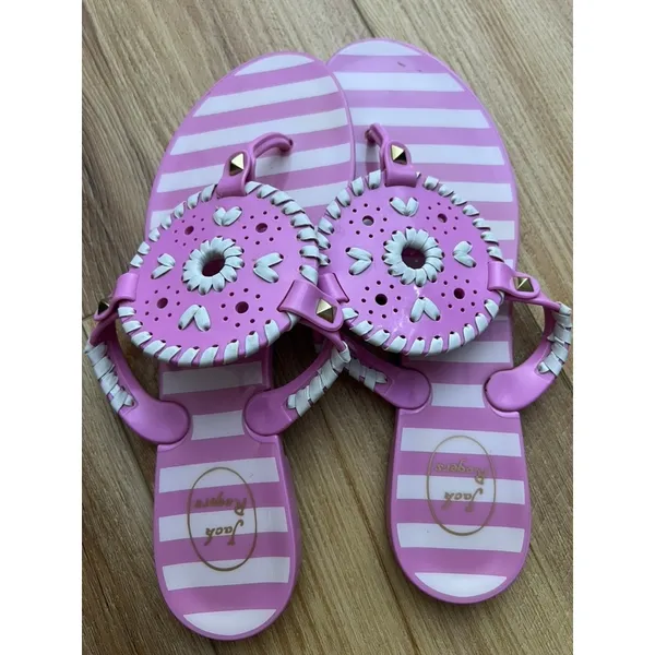 Jack Rogers Georgica Jelly Sandals Pink White Striped Whipstitch Studded Sz 7 - Image 2