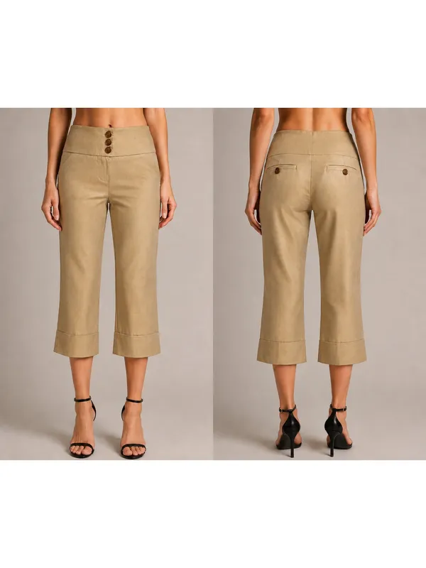 Cache Crop Gold Metallic Pant 3" Wide Waist Self Belt Stretch New $118 NWT Sz 8 - Image 2