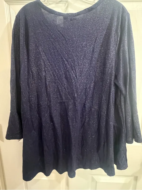 Cato Navy Blue Shimmer Bell Sleeve Top Size XL - Image 6