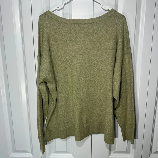 Lucky Brand V-Neck Sweater Women Size L Olive Green‎ Heathered Knit Super Soft - Image 6