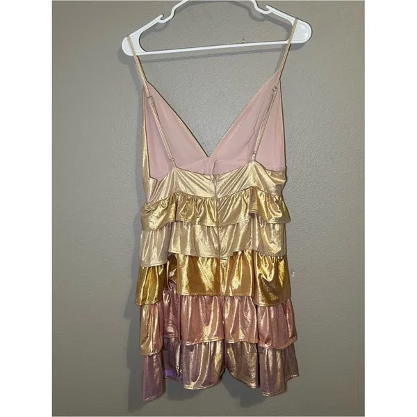 Storia Colorful Metallic Tiered Ruffle Party Mini Dress Women’s Size Large - Image 6