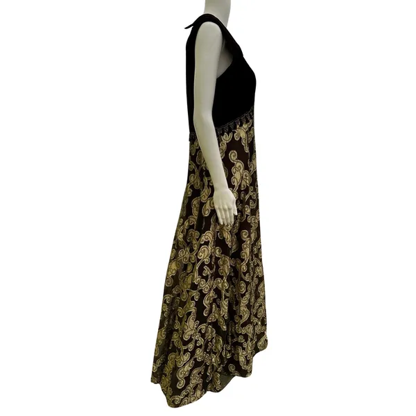 Brown and Gold Velvet and Lace Vintage Maxi Dress Med/Large - Image 6