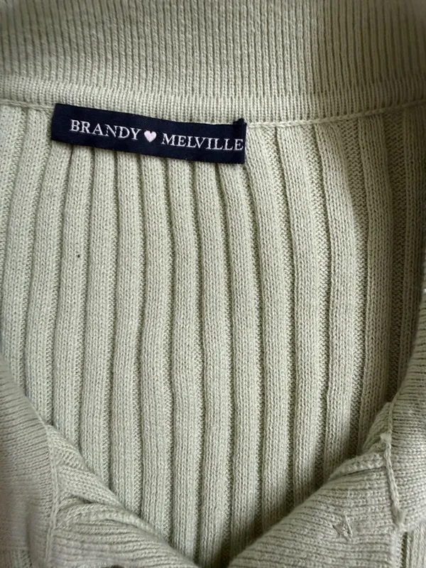 Brandy Melville Light Sage Ribbed Short-Sleeve Sweater - Image 3