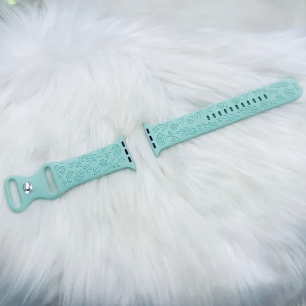 New Cyan Floral Design Apple Watch Bands 42mm 44mm 45mm 49mm - Image 5