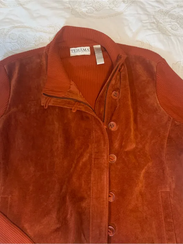 TEHAMA Women's Suede Button Jacket in Burnt Orange Size XL - Image 4