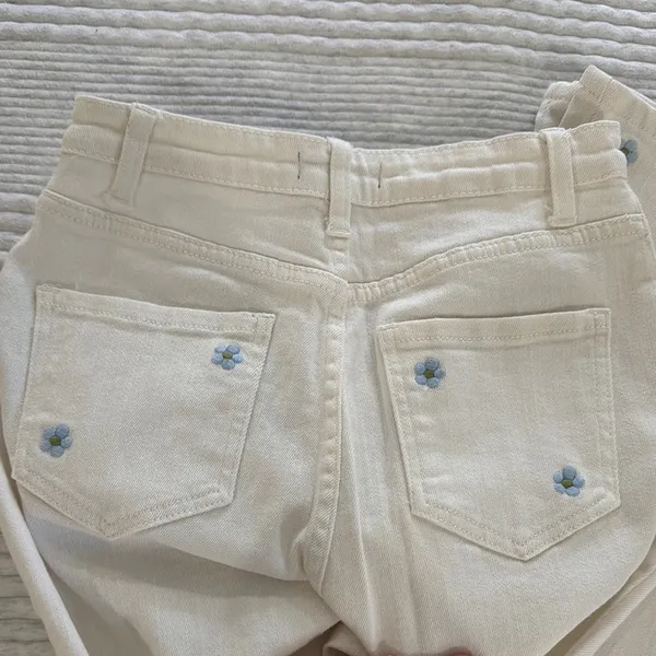 Women's Beige Jeans with Embroidered Details - Image 4