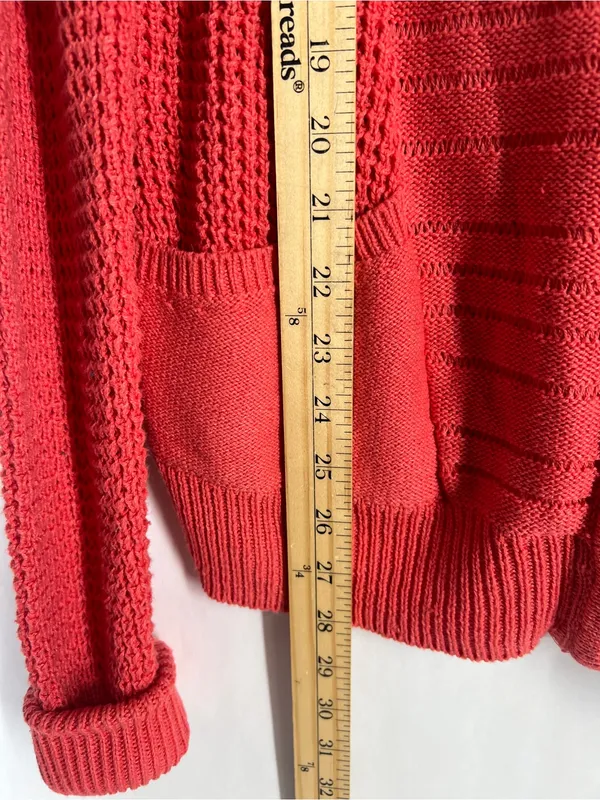 Sonoma Life + Style NWT Coral Open Knit Zip Cardigan Sweater L - Image 9