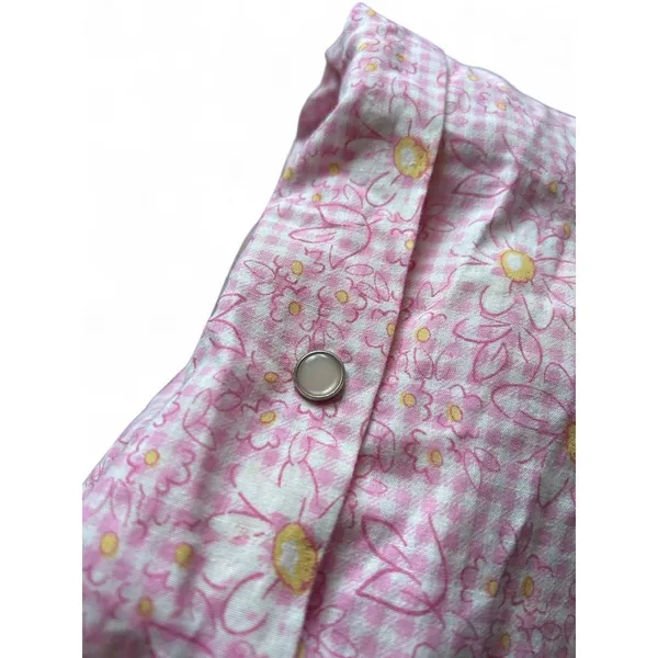 House Dress Pink Gingham Daisy Snap Front Quilted Yoke Floral Cottagecore XL - Image 4