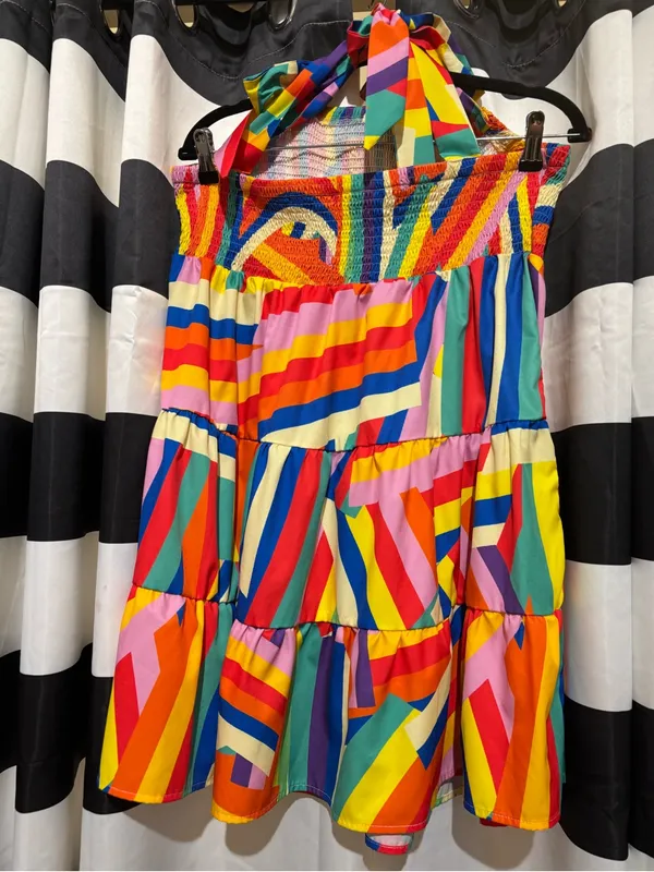 SHEIN Multicolor Striped Tie-Shoulder Tiered Sundress - Image 5