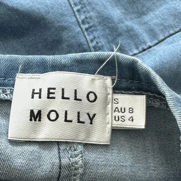 HELLO MOLLY The Eve Denim Mini Dress S Blue Sleeveless Cotton Stretchy - Image 4