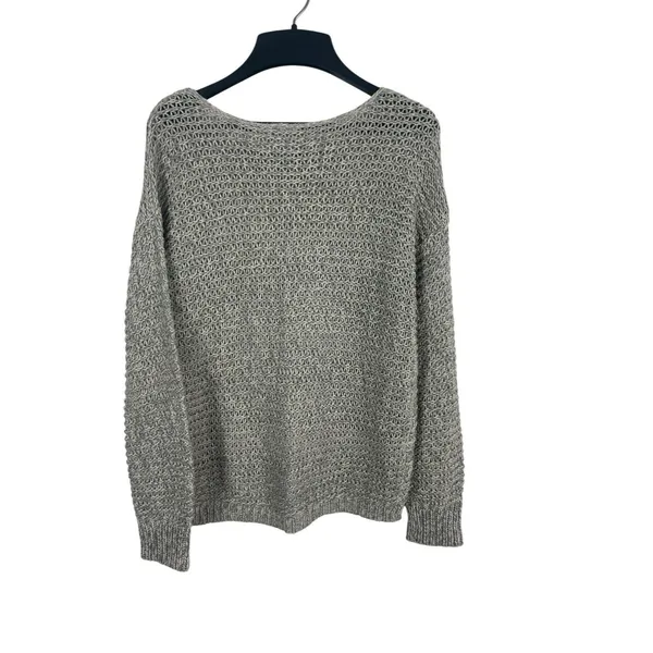 Quinn Gray Open Weave Knit Sweater M Slouchy Cozy Pullover Minimalist Beachy - Image 2