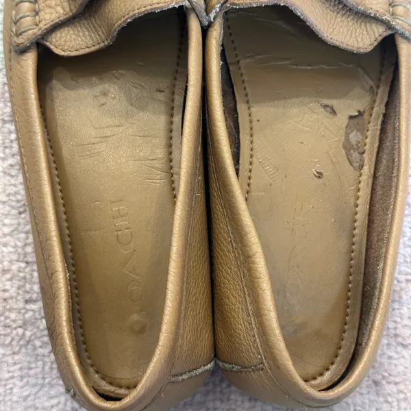Coach Fredrica Tan Pebbled Leather Driving Loafers Slip-On Flats Preppy Heritage - Image 4