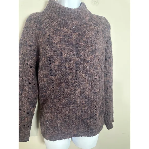 Madewell Pointelle Mockneck Pullover Sweater Brown Marled Wool MC031 Size S - Image 6