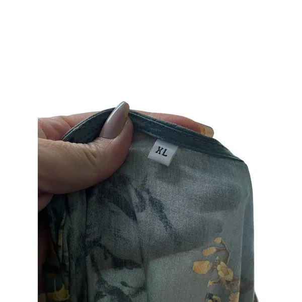 Gray Mustard Floral Button-Front Drawstring Maxi Dress Size XL - Image 4