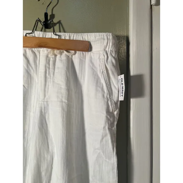 Old Navy Women's Sz Medium Petite Gauzy Wide Leg Pant Rope Tie Calla Lilly White - Image 5