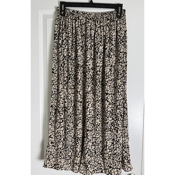 Tahari Womens Black Cream Abstract‎ Floral Elastic Waist Midi A-Line Skirt Large - Image 2