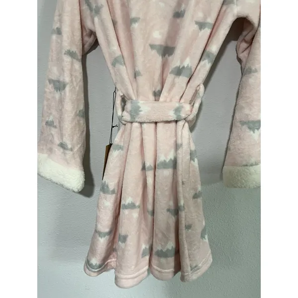 Bear Paw Pink Plush Hooded Sherpa Trim Robe, Women's M Two Pockets Belted NWT - Image 5