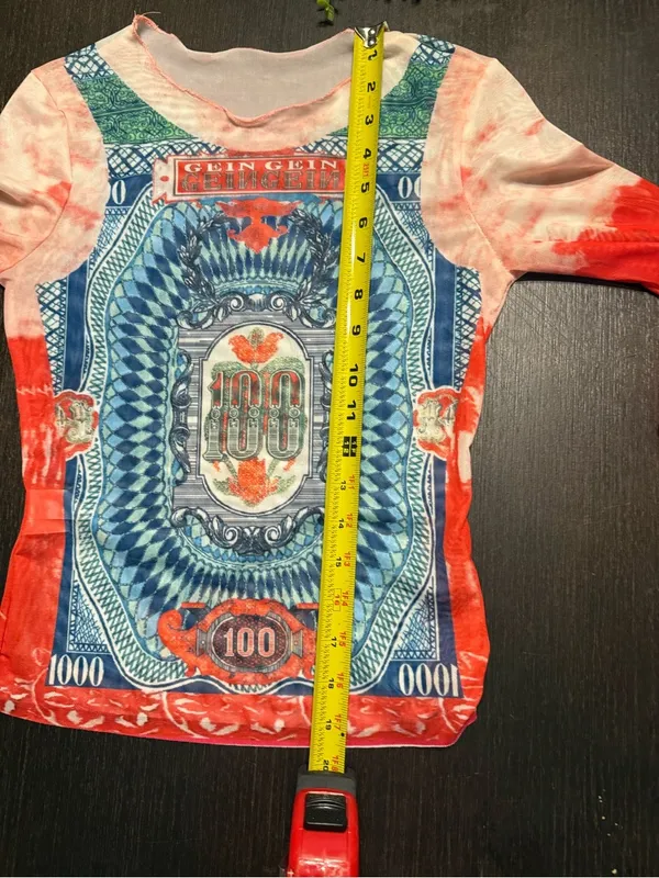 Y2K Mesh Money Print Long Sleeve Top Pink Tie Dye Baby Tee - Image 4