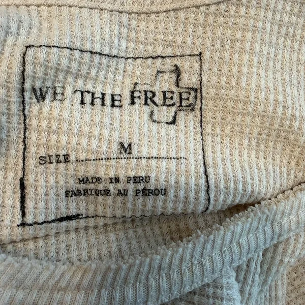 We The Free People Med Waffle‎ Knit Thermal Swing Top Oatmeal Oversized Boho - Image 3