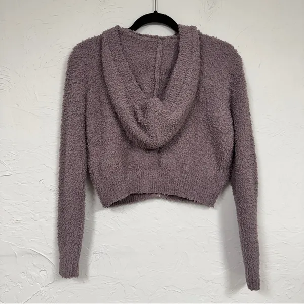 Babaton Aritzia Purple Teddy Bear Cropped Hoodie Sweatshirt Womens XXS Cozy Zip - Image 9