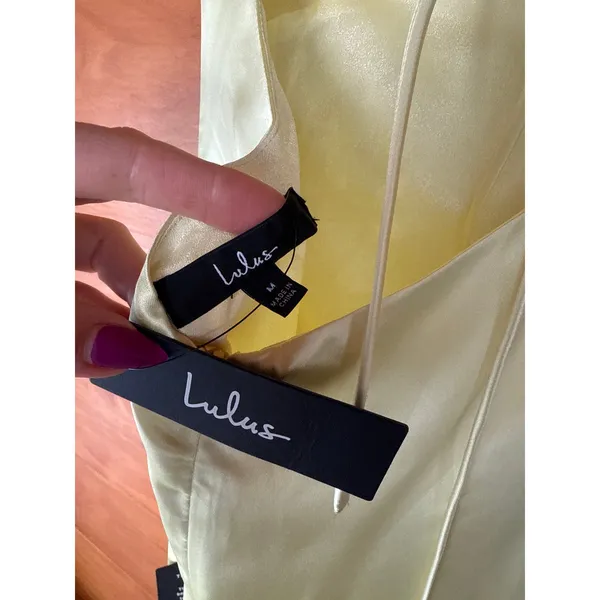NWT Lulus Stunning Example Light Yellow Satin Backless Maxi Dress Bridesmaid M - Image 7