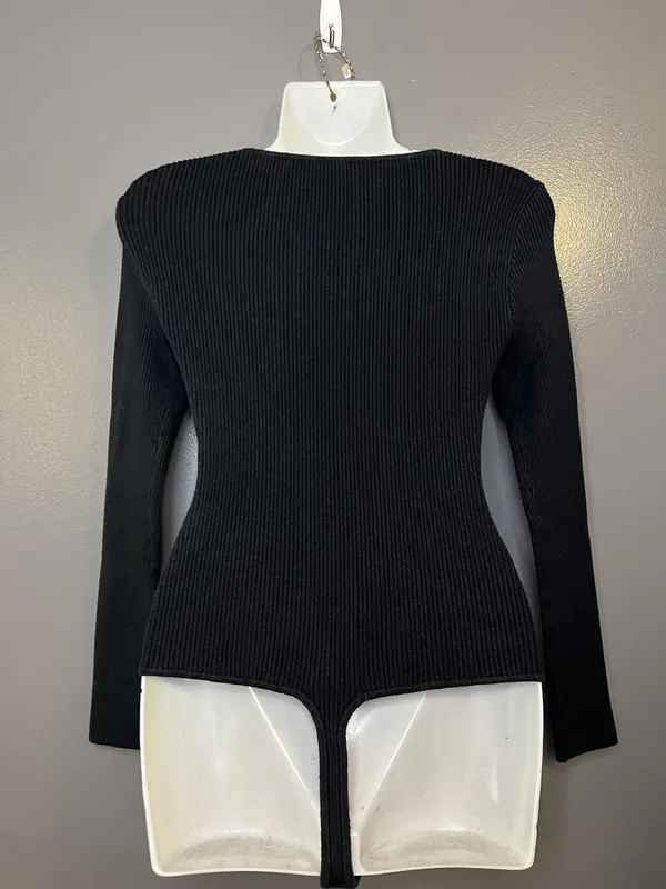 Abercrombie & Fitch Bodysuit Womens Medium Black Sweetheart Neck Long Sleeve - Image 5