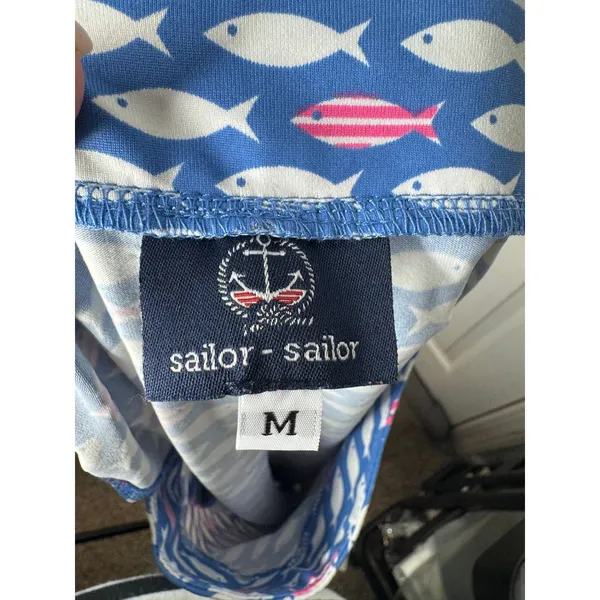 Sailor Sailor‎ Lucille Fish Print Dress Size M Blue White Pink Fish Nautical - Image 3