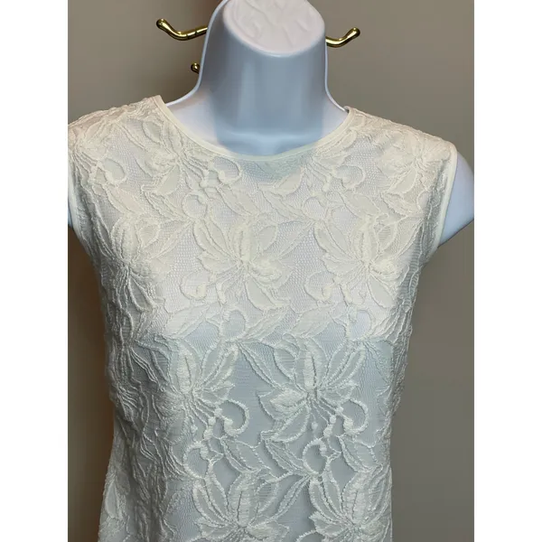 Kasper White Floral Lace Overlay Tunic Top Size L Sleeveless - Image 2