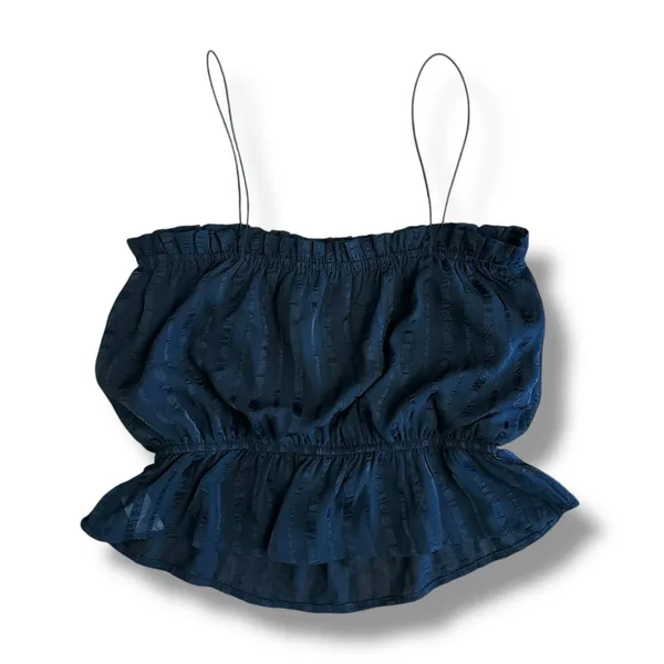 Lulus Black Peplum Cami Top Women’s Small Textured Sheer Stripe Ruffle‎ Hem - Image 4