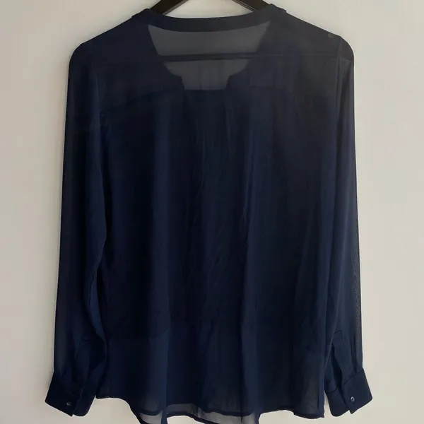Ann Taylor Blouse With Sheer Accents‎ Navy - Image 8