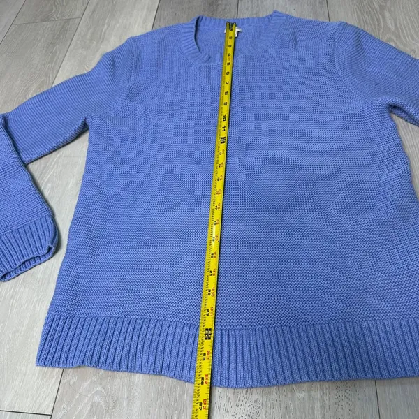 J crew factory light blue chunky crewneck cotton‎ knit sweater size large - Image 3