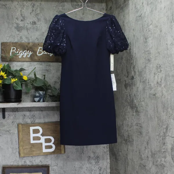 NWT Eliza J Sequined Puff-Sleeve Boat-Neck Sheath Dress EJ4M3056 Navy Blue 2 - Image 4