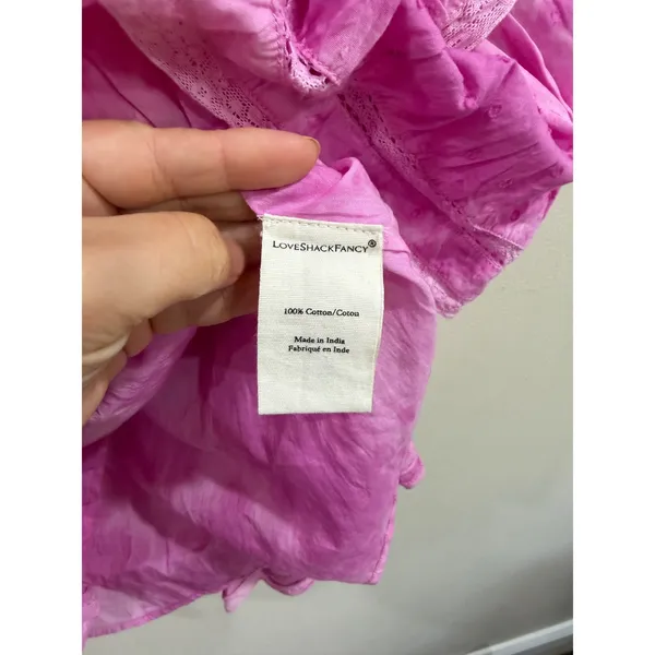 LoveShackFancy Natasha Mini Dress Begonia Hand Dye Pink Ruffle Lace Size M - Image 11
