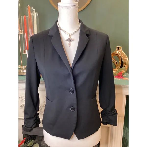 Express Black Ruched‎ Sleeve Blazer Jacket Women's Size 8 - Image 5
