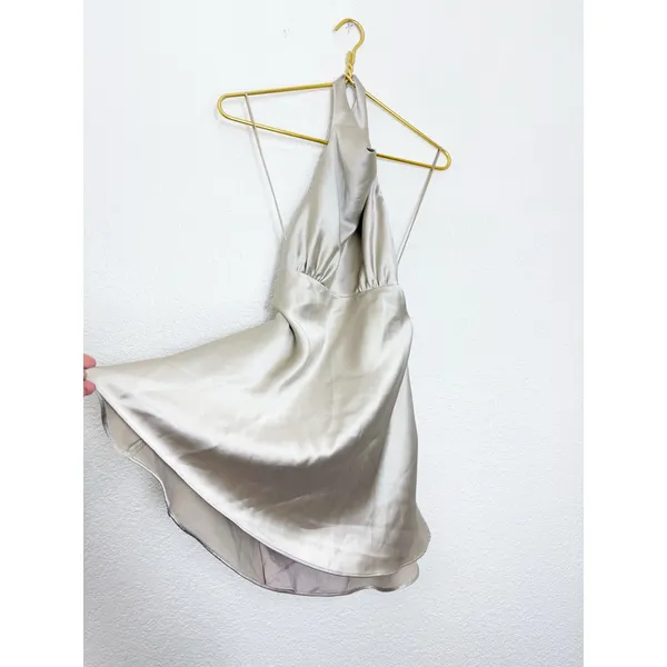 Zara Woman NWT SS25 Grey/ Beige Short Satin Halter Dress Size Medium 8482/331 - Image 11