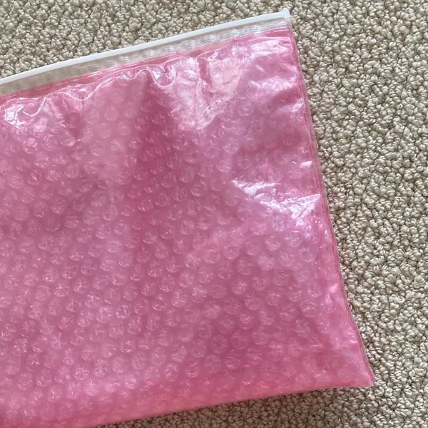 Glossier Bubble Pink Zipper Cosmetic Bag Pouch Slide Closure Like New 10.5” x 9” - Image 3