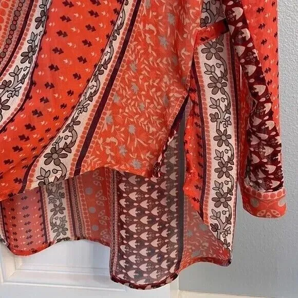 Free People Moonlight Mile Woven Top Hot Coral Floral Size Small‎ - Image 3