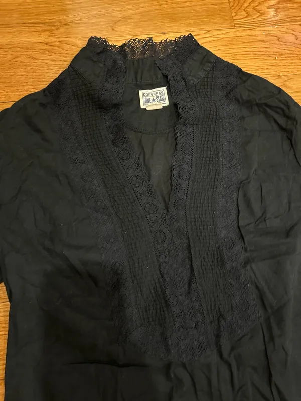 Vintage Converse One Star rare boho Lace front pipe Long sleeve, top/blouse S - Image 10