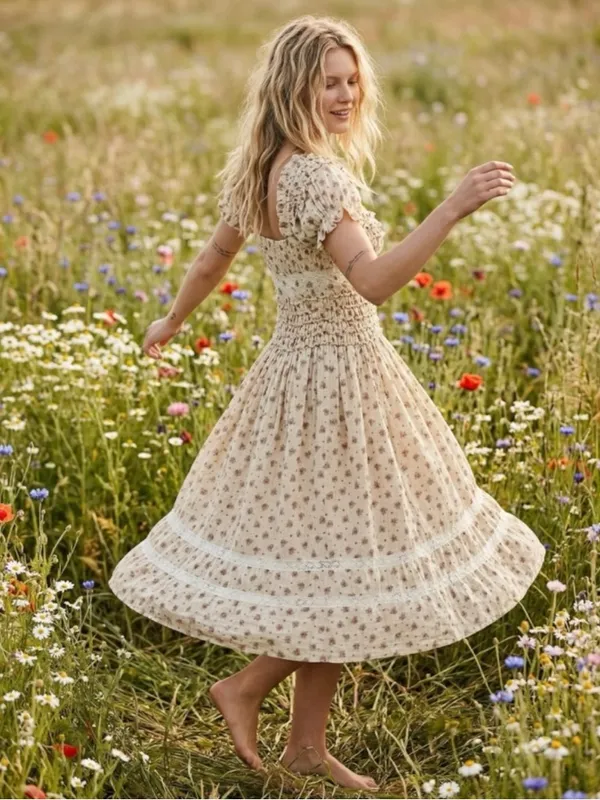 Free People Dainty Cottage Ethereal Bali Juniper Midi Dress 8 Lace Cream Floral - Image 3