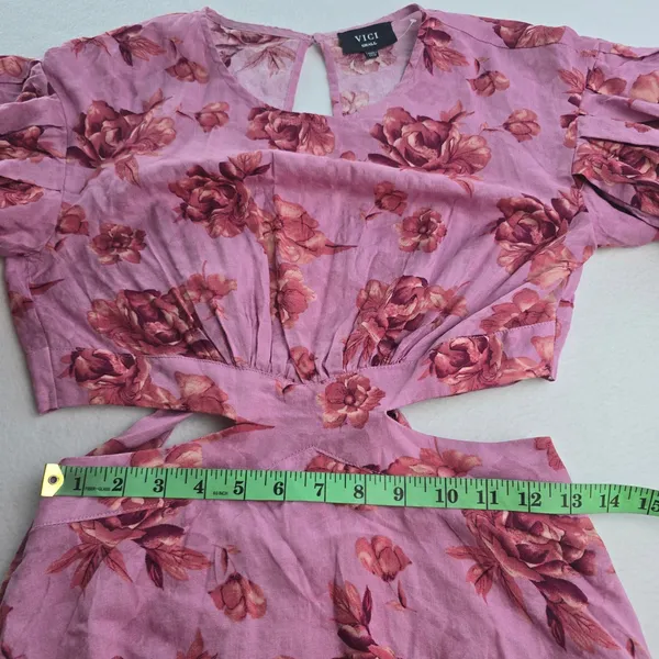 VICI Pink Floral‎ Cutout Puff Sleeve Tiered Mini Dress ACD70781B Small - Image 10