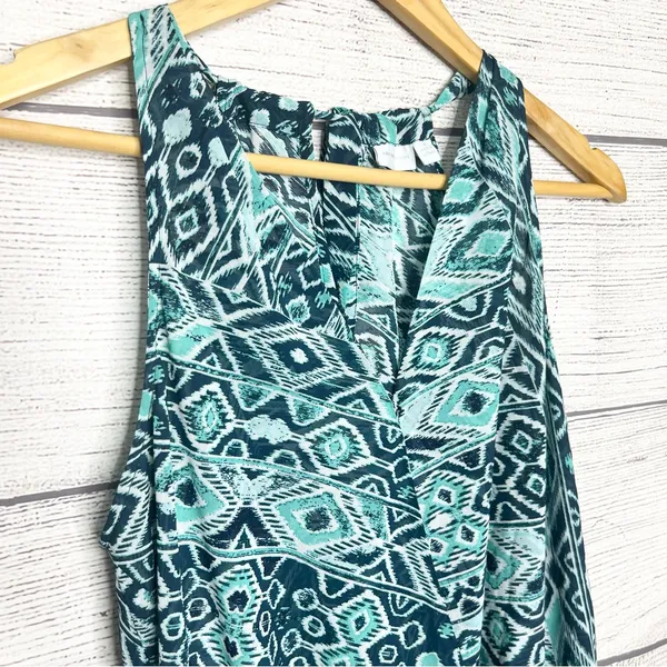 New York & Company Teal Blue Tribal Print Halter Top Wrap Blouse Size Medium - Image 4