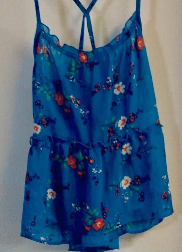 Hollister Y2K Blue Boho Floral Ruffle Cami Babydoll Tank Top - Image 6