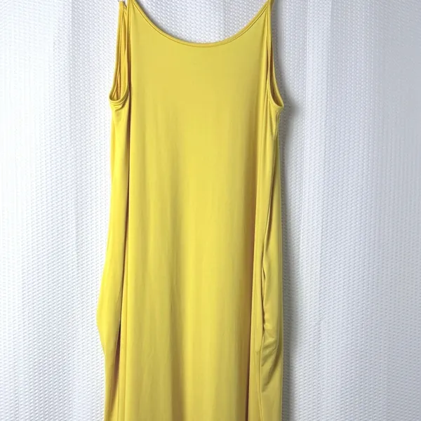 Resortwear Maxi Dress Women XL Yellow Beach Flowy Slip Straps Pockets Stretch - Image 4