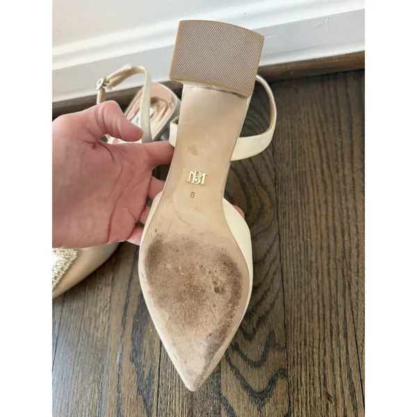 Badgley Mischka Womens Emmie Slingback Evening Pump Block Heel Ivory Satin 8 EUC - Image 9